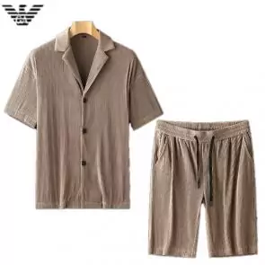 emporio armani manche courte survetement grandes marques  shirt and short sets ea2024 brun